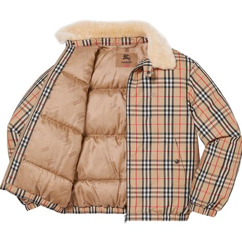 supreme x burberry puffer jacket|Burberry supreme track jacket.